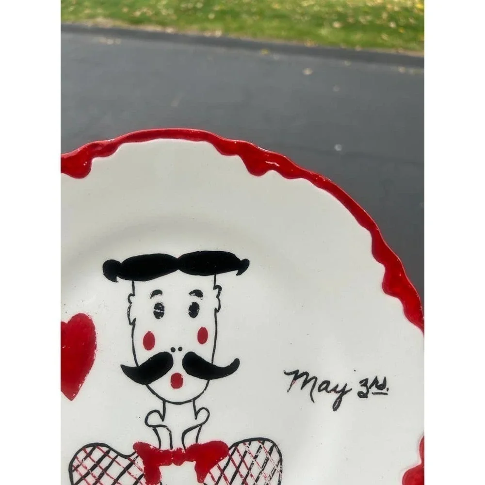 Vintage Kitchen Plates Portrait Folk Art Hand Decorated Set of 2 'Bill & Bessie'